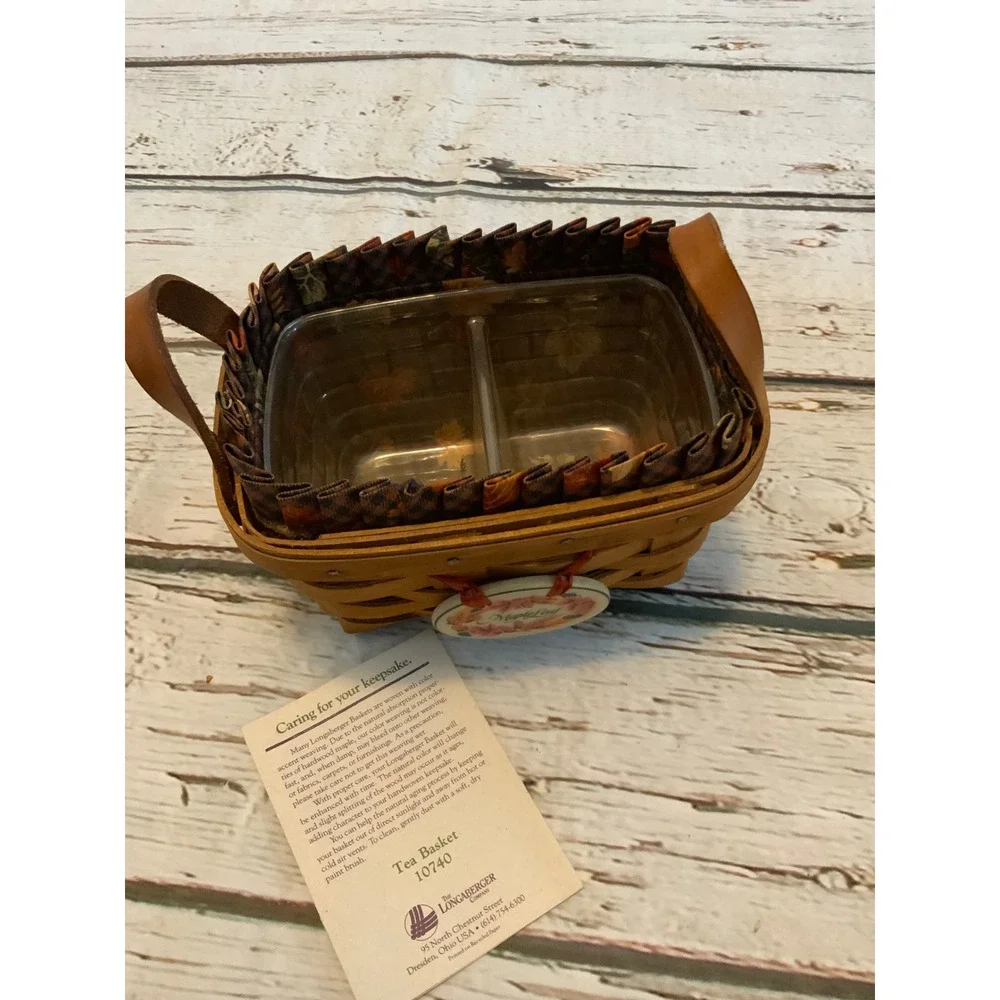 Longaberger Tea Basket 10740 Maple Leaf Tie-On Liner Protector Handwoven Small